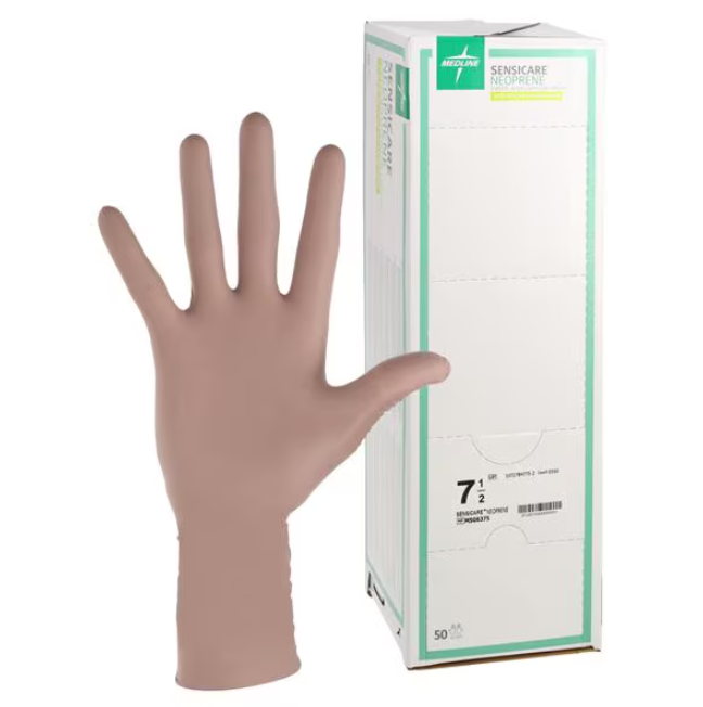 SensiCare Neoprene / Polychloroprene Surgical Gloves 7.5 Light Brown, 4 BX/CA