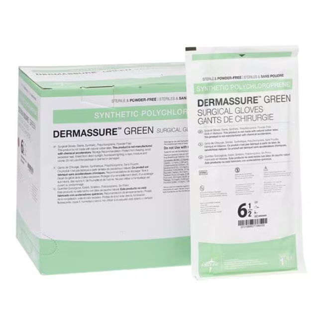DermAssure Polychloroprene Surgical Gloves 6.5 Dark Green