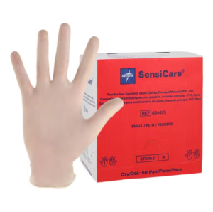SensiCare Vinyl Exam Gloves Small Beige Sterile, 4 BX/CA