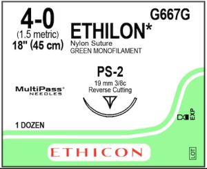 Ethilon Suture 4-0 18" Nylon Monofilament PS-2 Green 12/Bx