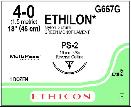 Ethilon Suture 4-0 18" Nylon Monofilament PS-2 Green 12/Bx