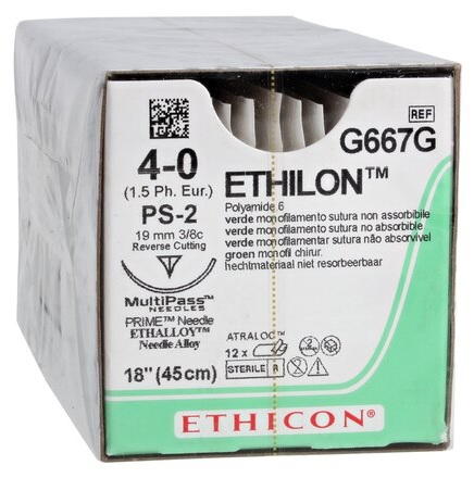 Ethilon Suture 4-0 18" Nylon Monofilament PS-2 Green 12/Bx - Image 2