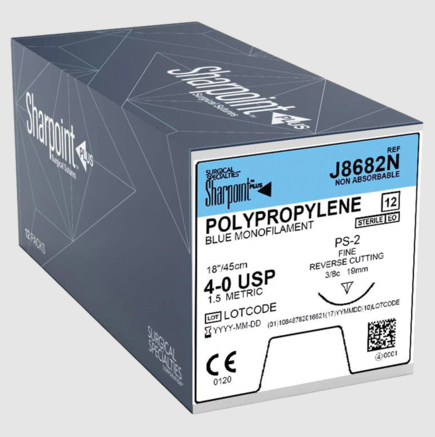 Suture 4-0 18" Polypropylene Monofilament DSM18 Blue 12/Bx - Image 2